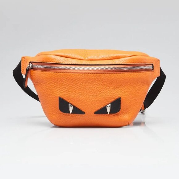 Fendi Handbags - Fendi Orange Pebbled Leather Monster Eyes Belt Bag - 7VB011